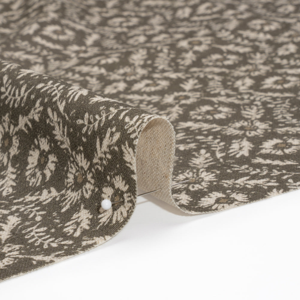 Brushed Cotton and Linen Canvas - Truffle Flowers and Leaves - Flowers and Leaves British Imported Detail Brushed Cotton and Linen Canvas - Truffle Flowers and Leaves - Flowers and Leaves British Imported Detail