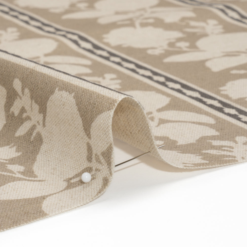 Brushed Cotton and Linen Canvas - Jute Floral Silhouette Stripes - British Imported Detail Brushed Cotton and Linen Canvas - Jute Floral Silhouette Stripes - British Imported Detail