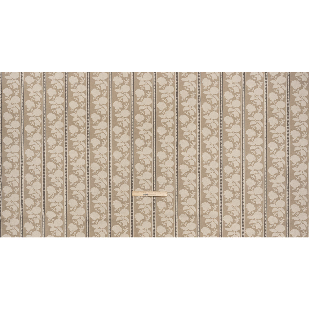 Brushed Cotton and Linen Canvas - Jute Floral Silhouette Stripes - British Imported Full Brushed Cotton and Linen Canvas - Jute Floral Silhouette Stripes - British Imported Full