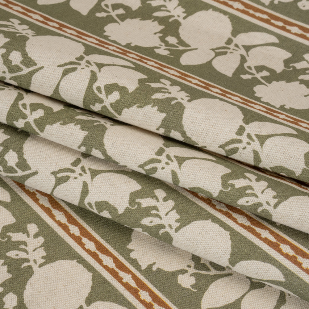 Brushed Cotton and Linen Canvas - Oregano Floral Silhouette Stripes - British Imported Folded Brushed Cotton and Linen Canvas - Oregano Floral Silhouette Stripes - British Imported Folded