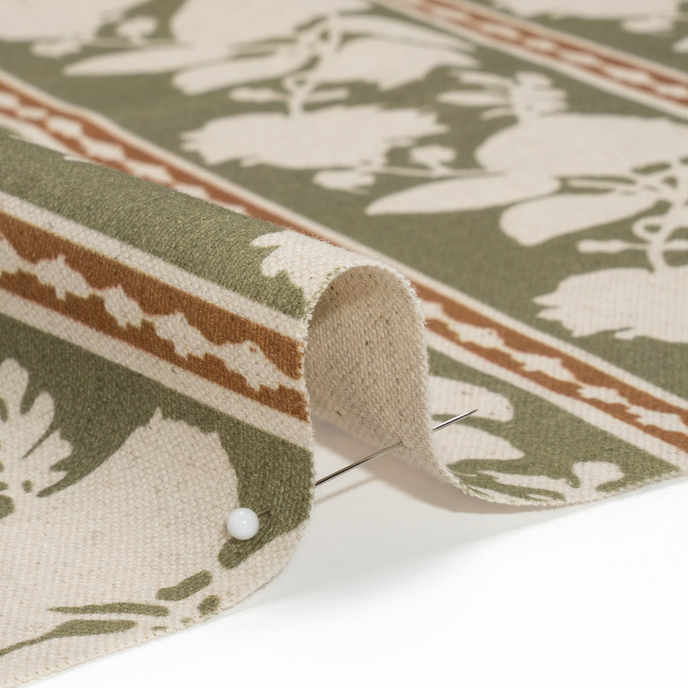 Brushed Cotton and Linen Canvas - Oregano Floral Silhouette Stripes - British Imported Detail Brushed Cotton and Linen Canvas - Oregano Floral Silhouette Stripes - British Imported Detail