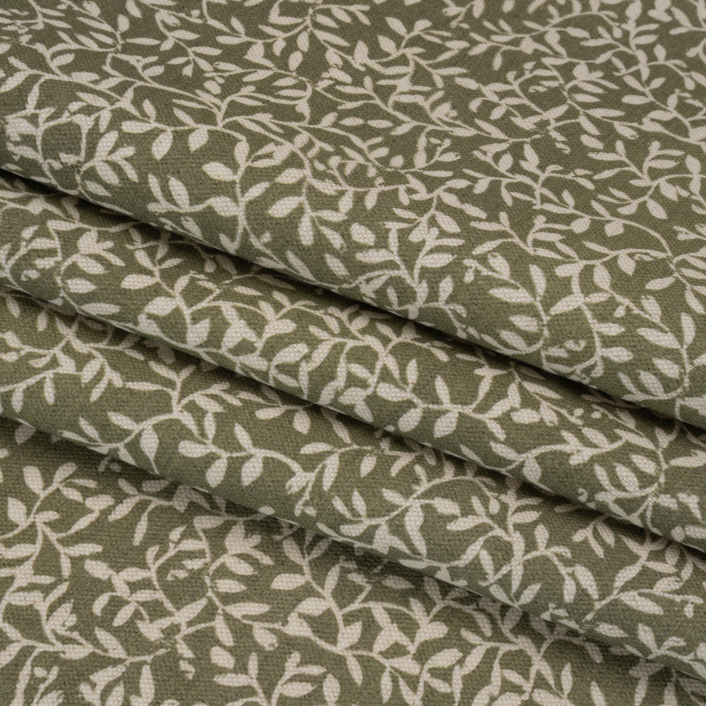 Brushed Cotton and Linen Canvas - Oregano Little Vines - British Imported Folded Brushed Cotton and Linen Canvas - Oregano Little Vines - British Imported Folded