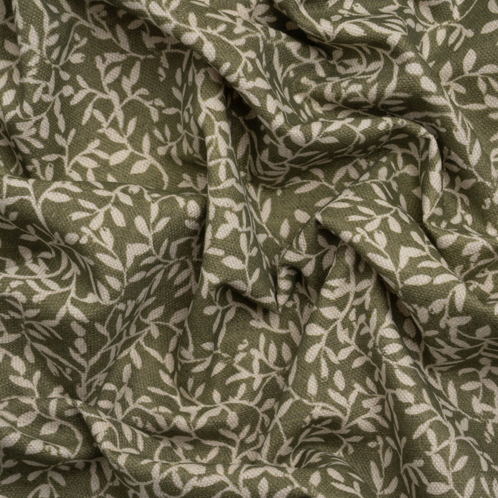 Brushed Cotton and Linen Canvas - Oregano Little Vines - British Imported Brushed Cotton and Linen Canvas - Oregano Little Vines - British Imported