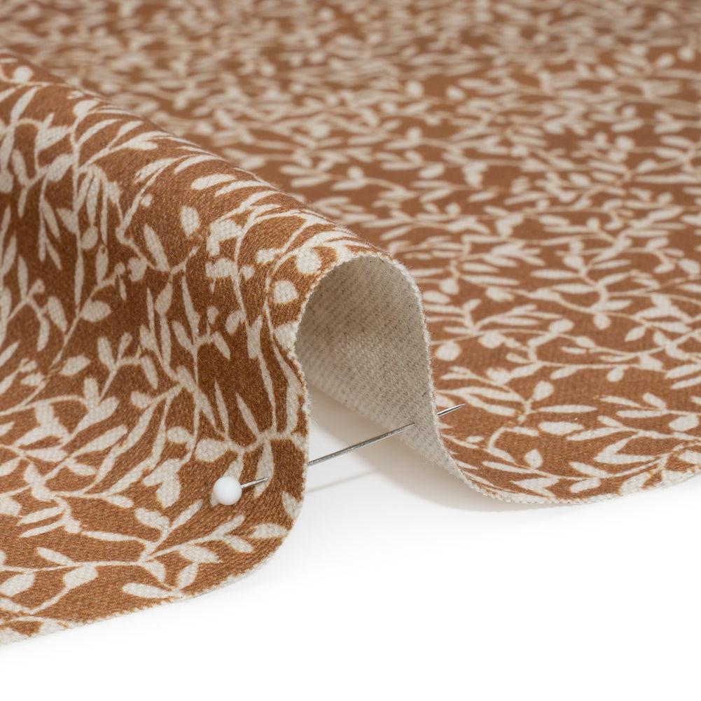 Brushed Cotton and Linen Canvas - Spice Little Vines - British Imported Detail Brushed Cotton and Linen Canvas - Spice Little Vines - British Imported Detail