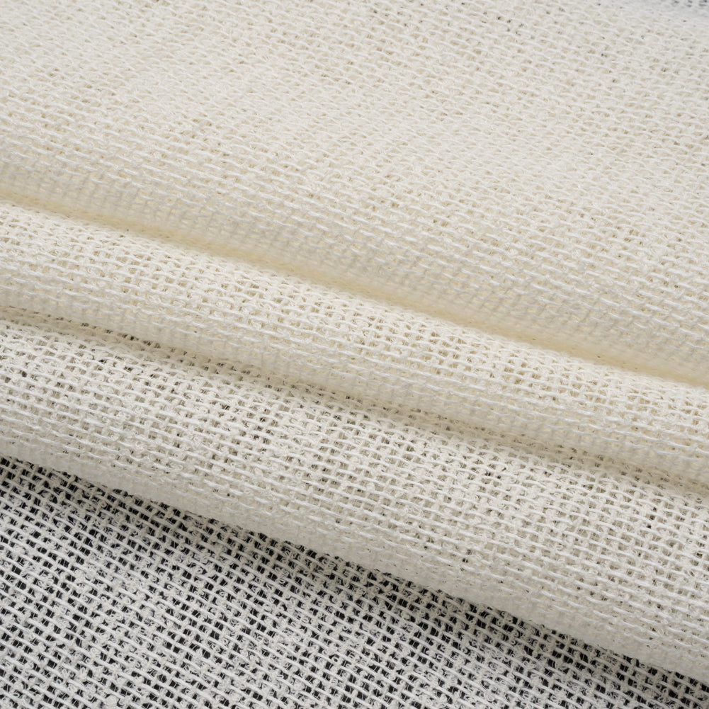 Boucle Burlap-Like Sheer Drapery Woven 118" - Ivory - British Imported Folded Boucle Burlap-Like Sheer Drapery Woven 118" - Ivory - British Imported Folded