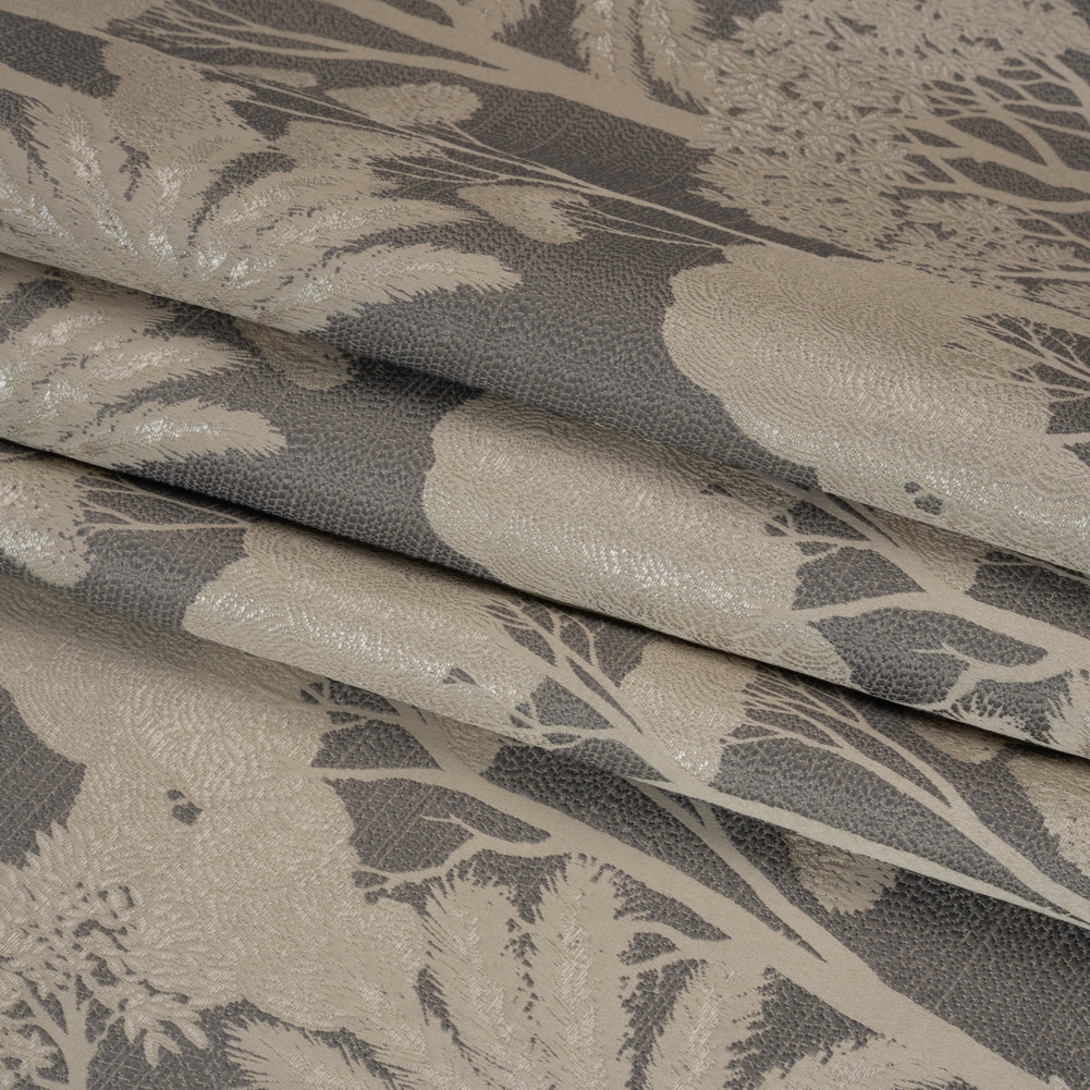 Recycled Polyester Drapery Jacquard - Slate Jungle Trees - British Imported Folded Recycled Polyester Drapery Jacquard - Slate Jungle Trees - British Imported Folded