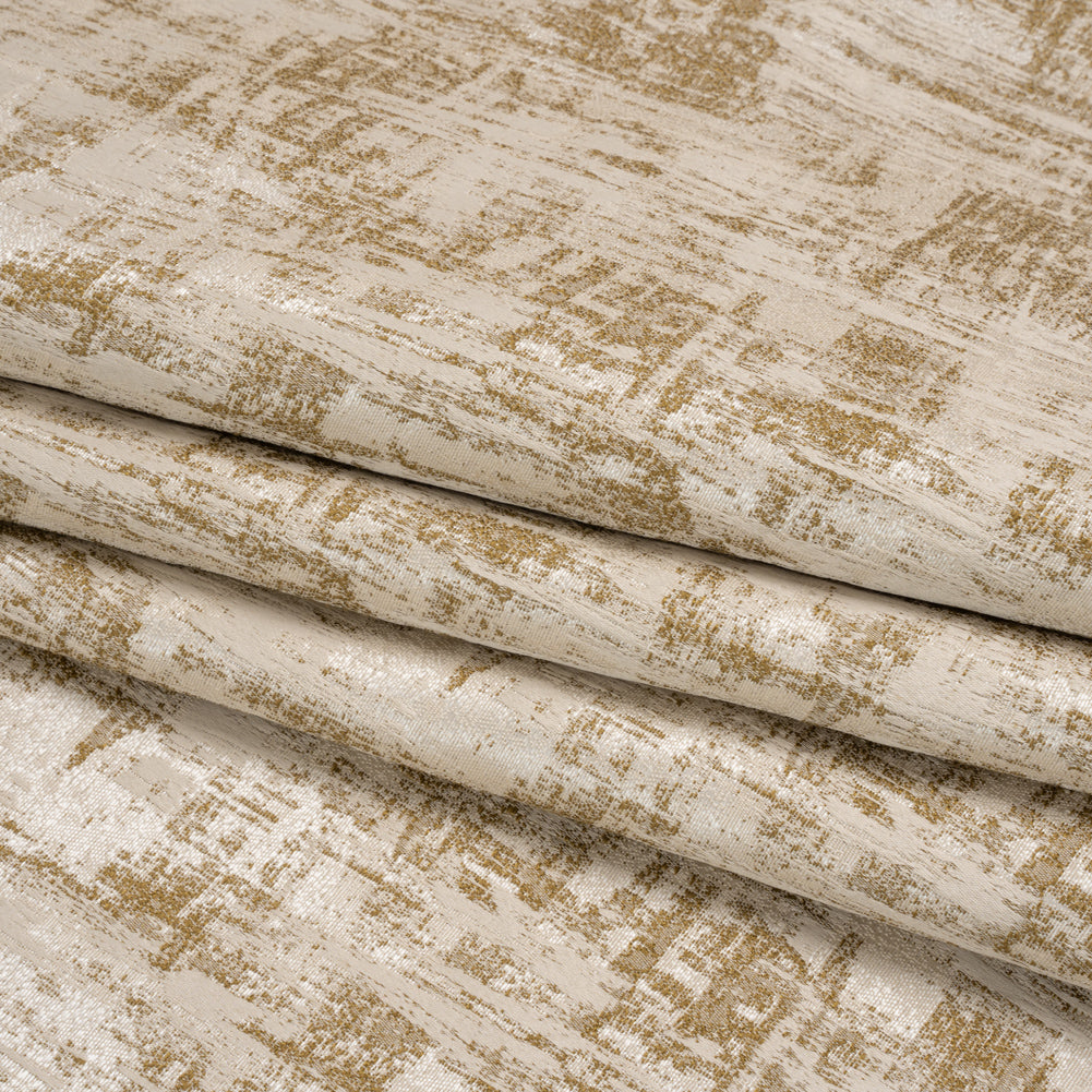Recycled Polyester Drapery Jacquard - Ochre Abstract Strokes - British Imported Folded Recycled Polyester Drapery Jacquard - Ochre Abstract Strokes - British Imported Folded