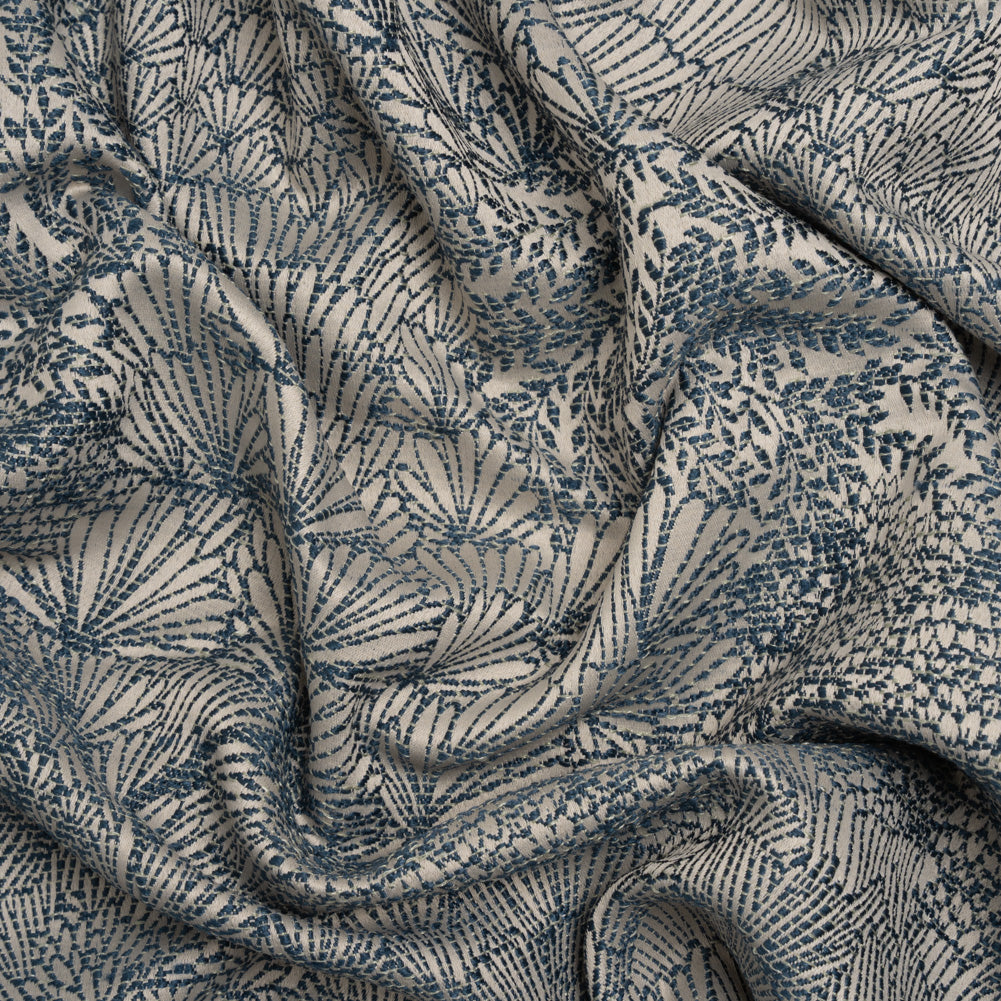 Recycled Polyester Jacquard - Indigo Lush Garden - British Imported Recycled Polyester Jacquard - Indigo Lush Garden - British Imported