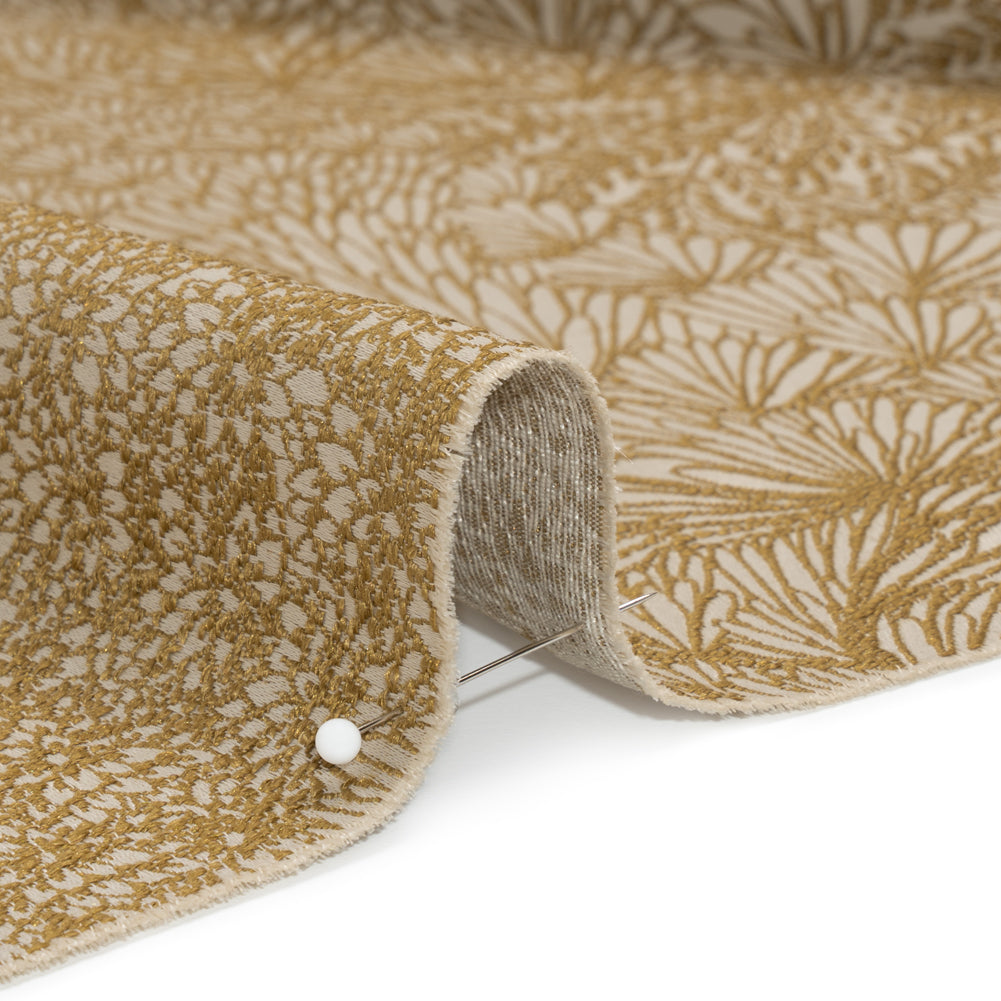 Recycled Polyester Jacquard - Ochre Lush Garden - British Imported Detail Recycled Polyester Jacquard - Ochre Lush Garden - British Imported Detail