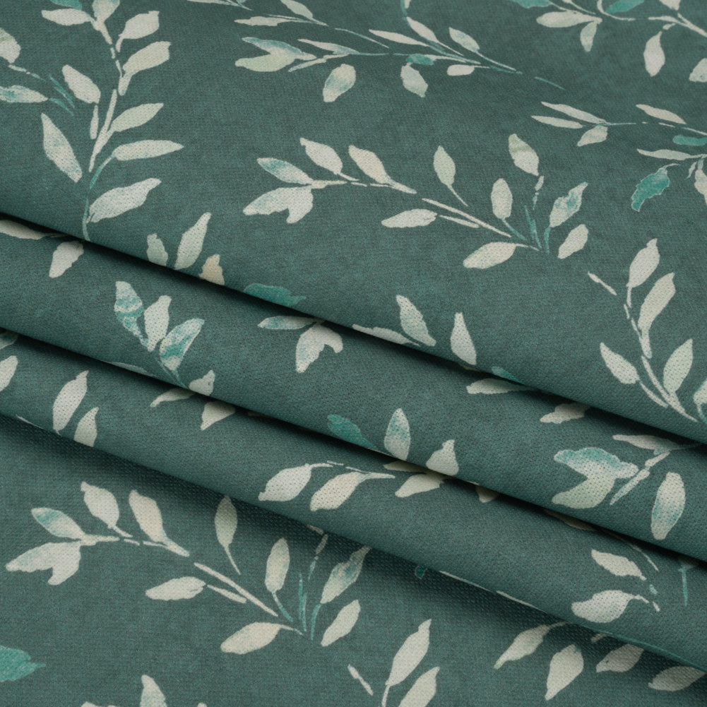 Printed Cotton Canvas - Azure Leafy Stems - British Imported - Folded Printed Cotton Canvas - Azure Leafy Stems - British Imported - Folded