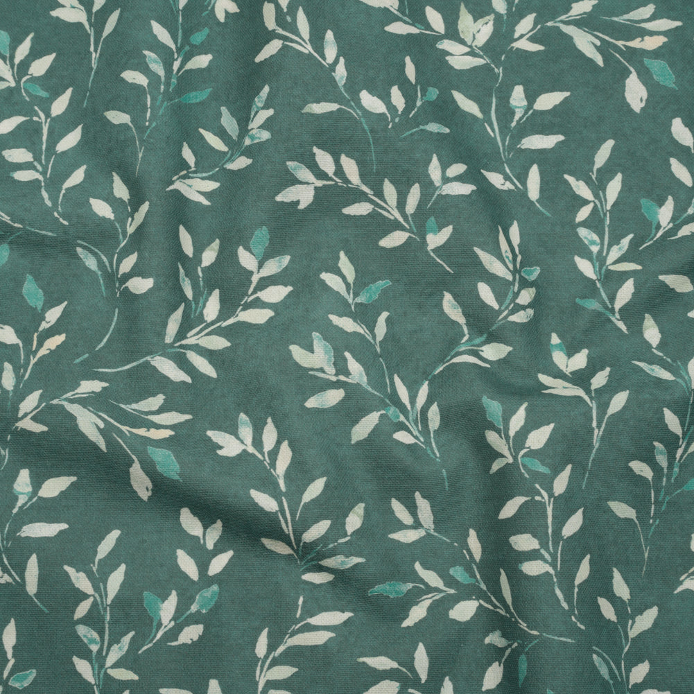 Printed Cotton Canvas - Azure Leafy Stems - British Imported Printed Cotton Canvas - Azure Leafy Stems - British Imported