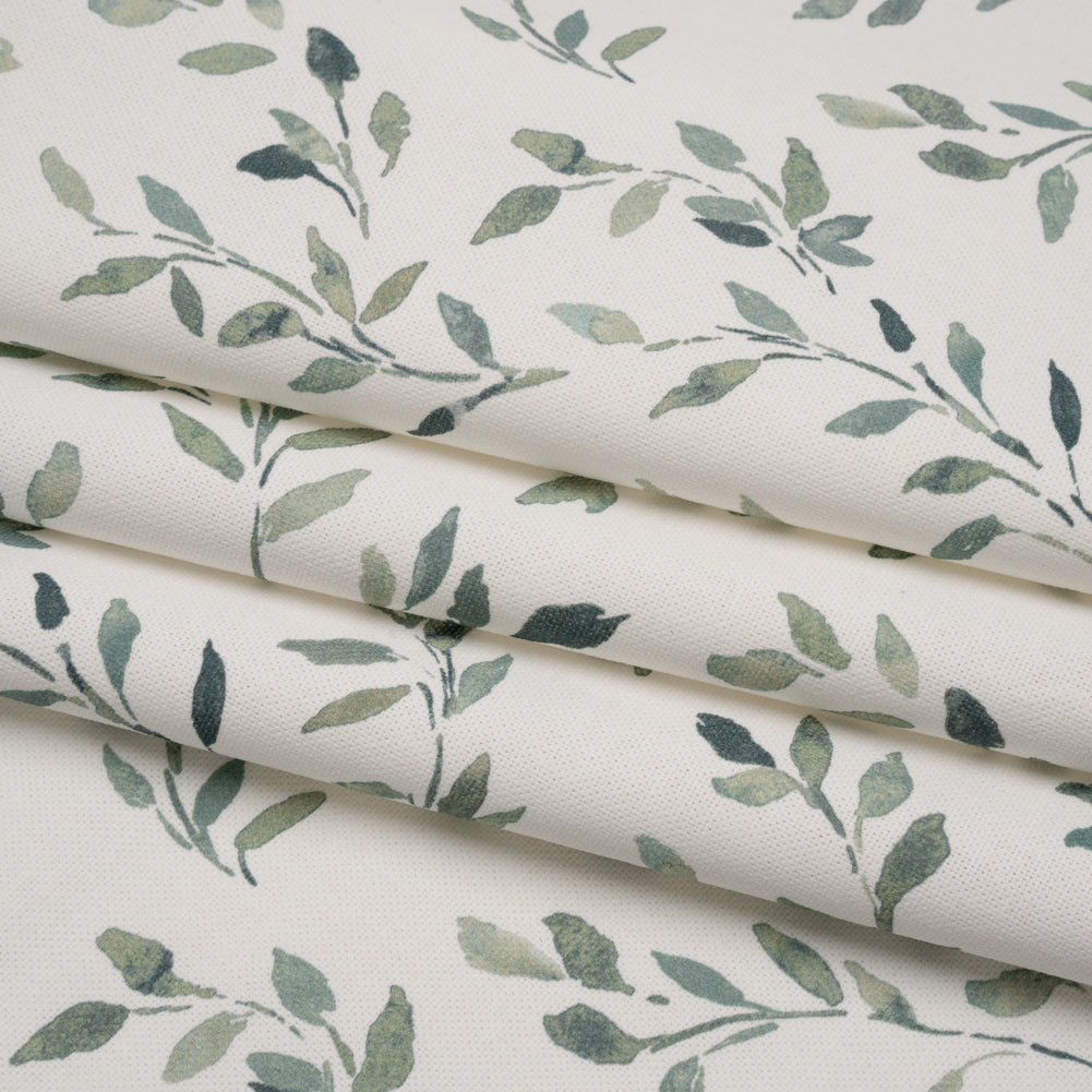 Printed Cotton Canvas - Duckegg Leafy Stems - British Imported - Folded Printed Cotton Canvas - Duckegg Leafy Stems - British Imported - Folded