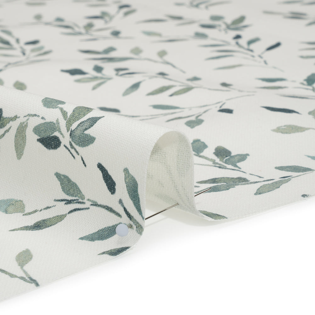 Printed Cotton Canvas - Duckegg Leafy Stems - British Imported - Detail Printed Cotton Canvas - Duckegg Leafy Stems - British Imported - Detail