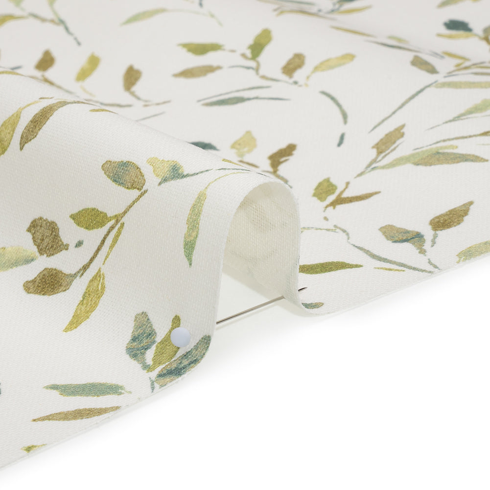 Printed Cotton Canvas - Moss Leafy Stems - British Imported - Detail Printed Cotton Canvas - Moss Leafy Stems - British Imported - Detail