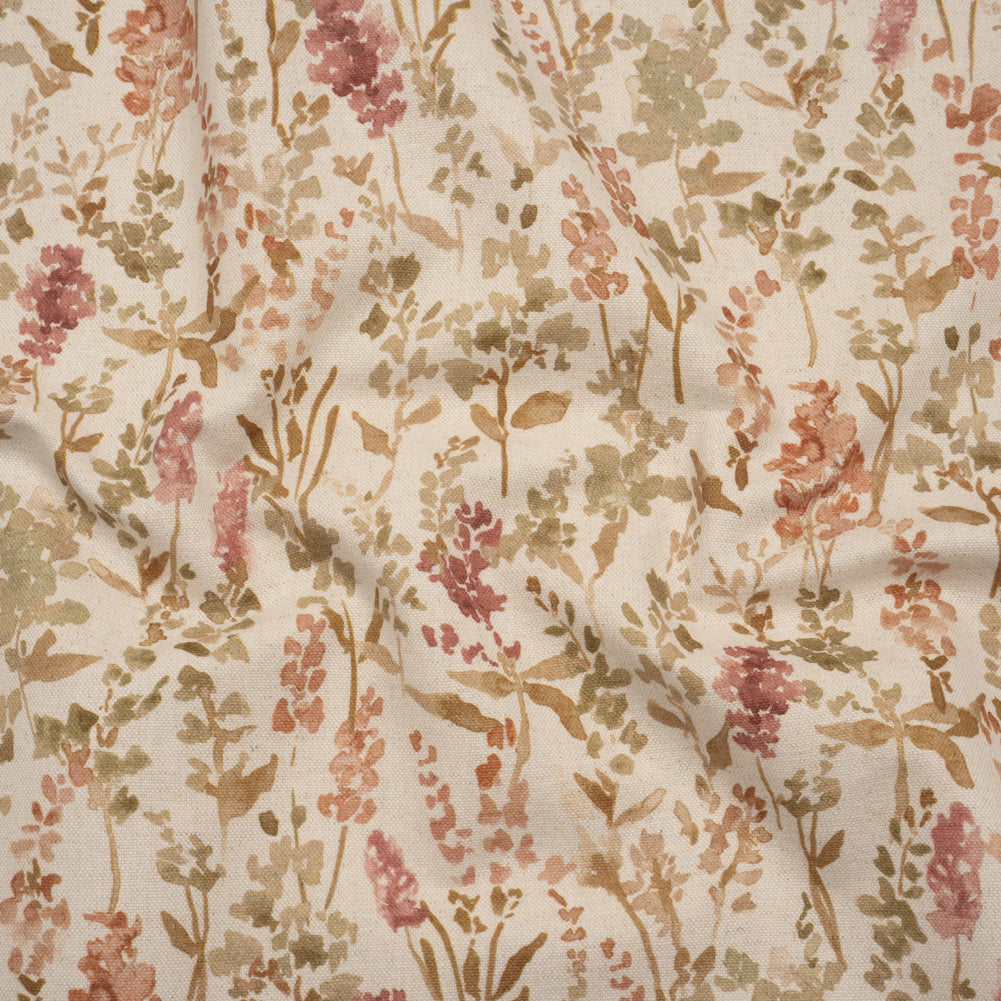 Printed Cotton and Linen Canvas - Berry Painterly Flowers - British Imported Printed Cotton and Linen Canvas - Berry Painterly Flowers - British Imported