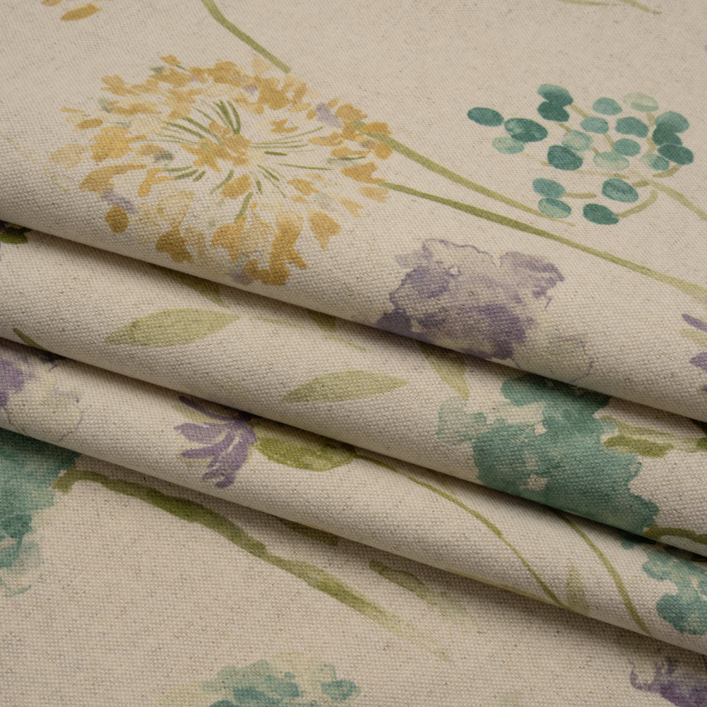 Printed Cotton Canvas - Heather Watercolor Floral Stems - British Imported - Folded Printed Cotton Canvas - Heather Watercolor Floral Stems - British Imported - Folded