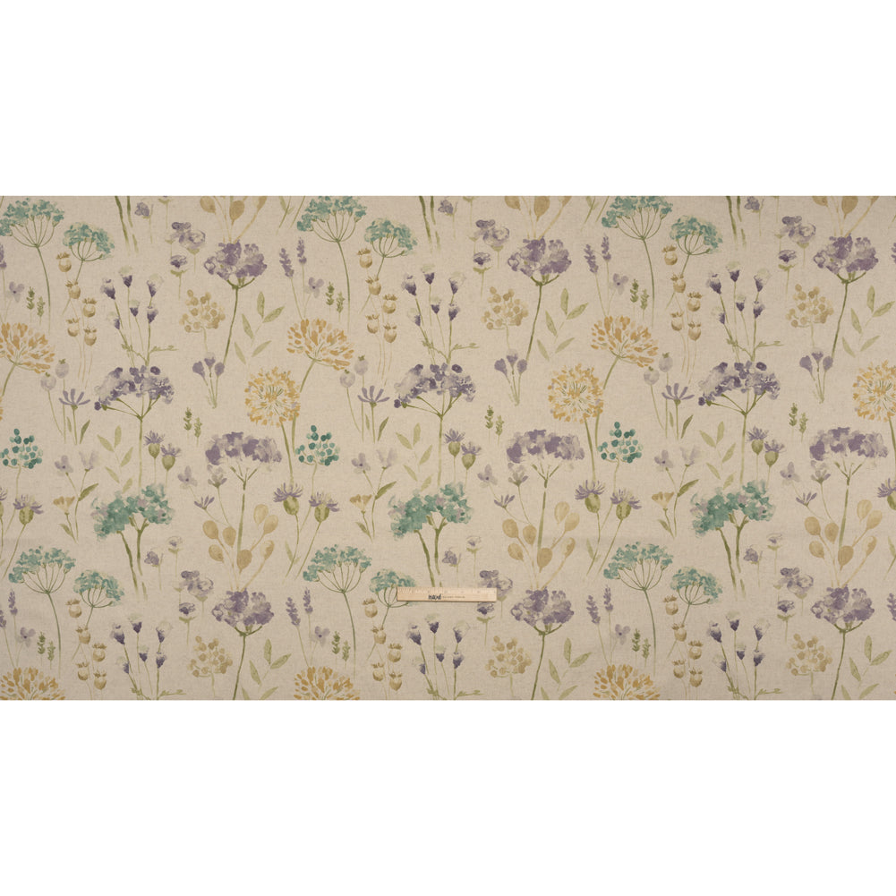 Printed Cotton Canvas - Heather Watercolor Floral Stems - British Imported - Full Printed Cotton Canvas - Heather Watercolor Floral Stems - British Imported - Full