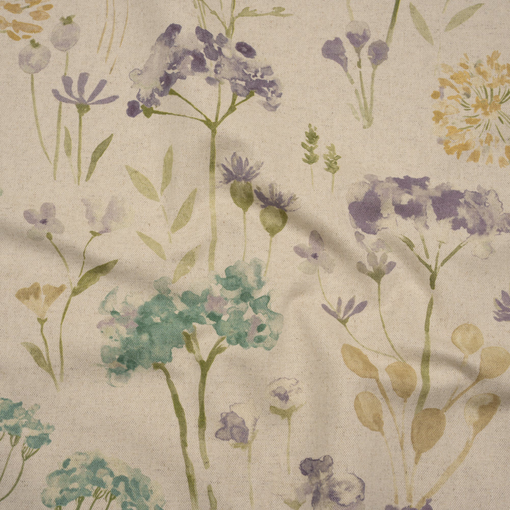 Printed Cotton Canvas - Heather Watercolor Floral Stems - British Imported Printed Cotton Canvas - Heather Watercolor Floral Stems - British Imported