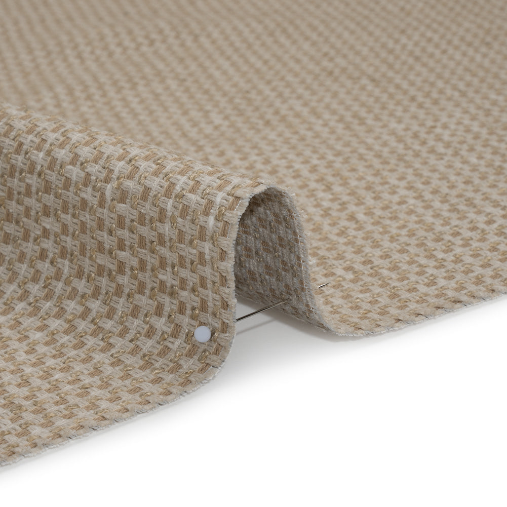 Recycled Polyester and Cotton Jacquard - Natural Little Checked Stripes - British Imported - Detail Recycled Polyester and Cotton Jacquard - Natural Little Checked Stripes - British Imported - Detail