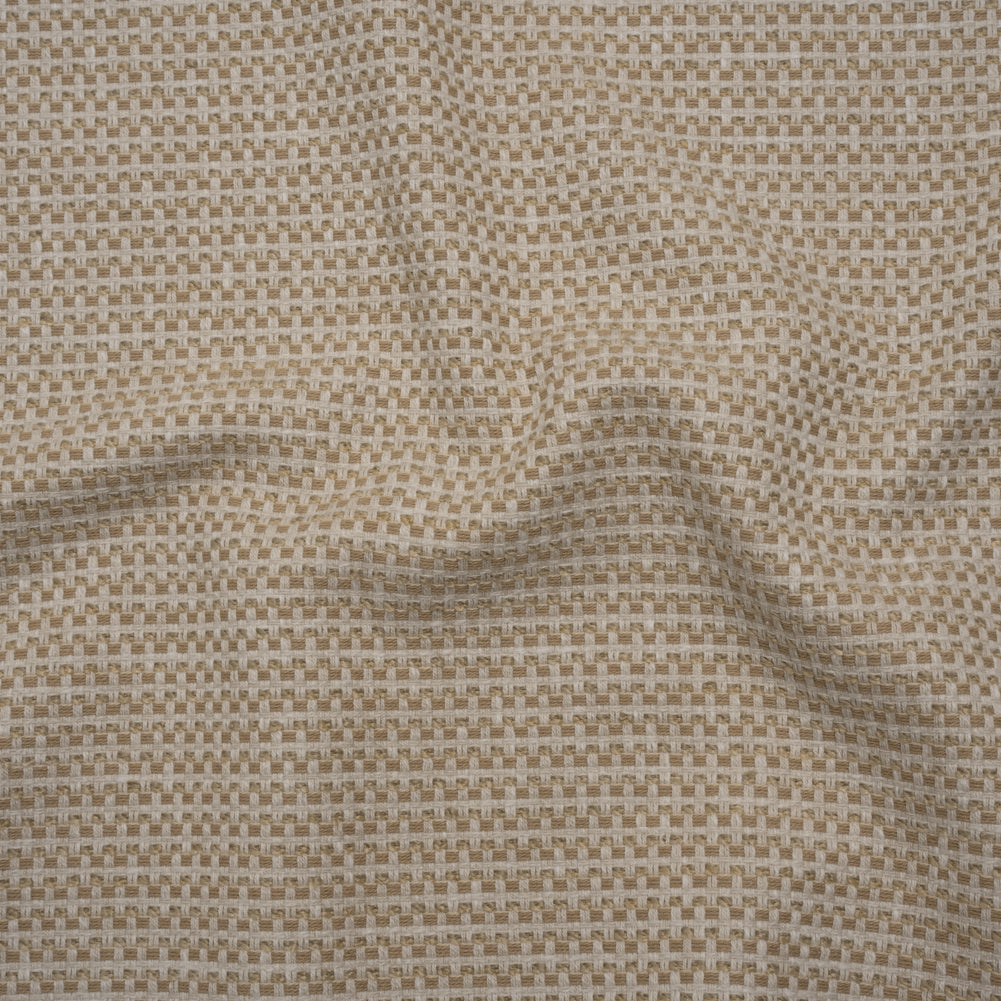 Recycled Polyester and Cotton Jacquard - Natural Little Checked Stripes - British Imported Recycled Polyester and Cotton Jacquard - Natural Little Checked Stripes - British Imported