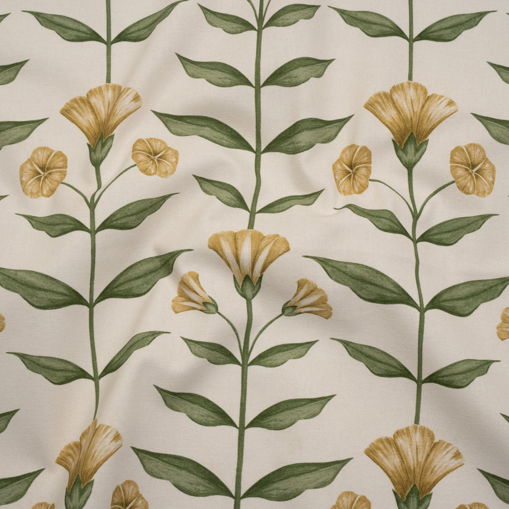 Printed Cotton Canvas - Marigold Balanced Flower Stems - British Imported Printed Cotton Canvas - Marigold Balanced Flower Stems - British Imported