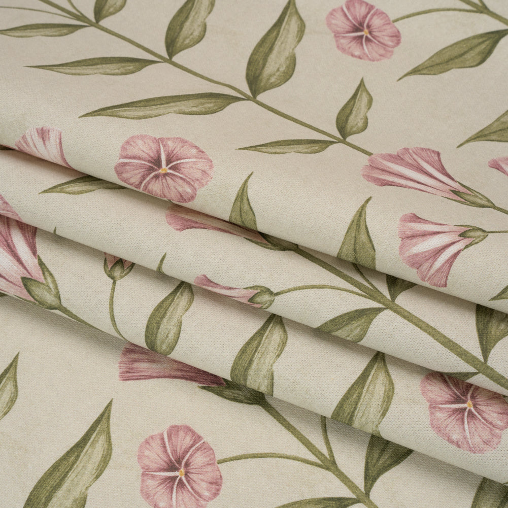 Printed Cotton Canvas - Sage Balanced Flower Stems - British Imported - Folded Printed Cotton Canvas - Sage Balanced Flower Stems - British Imported - Folded