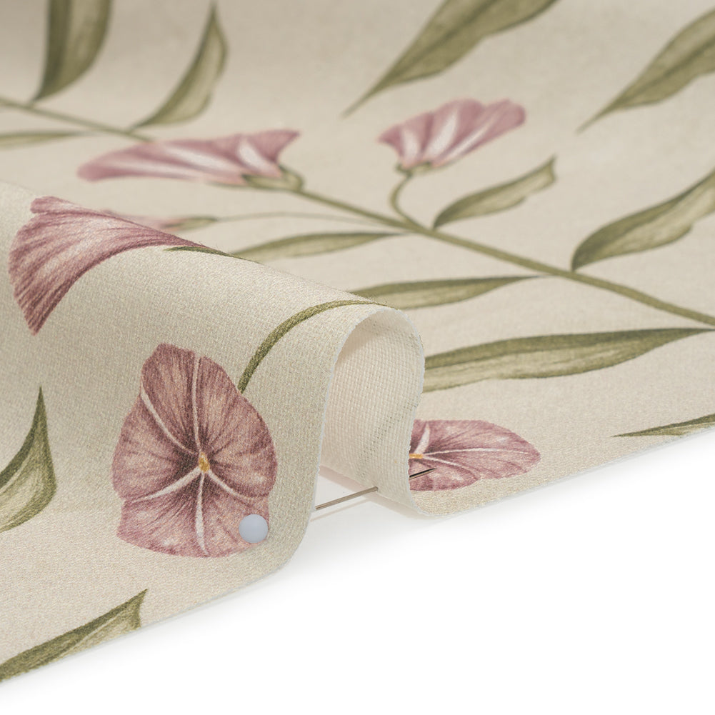 Printed Cotton Canvas - Sage Balanced Flower Stems - British Imported - Detail Printed Cotton Canvas - Sage Balanced Flower Stems - British Imported - Detail