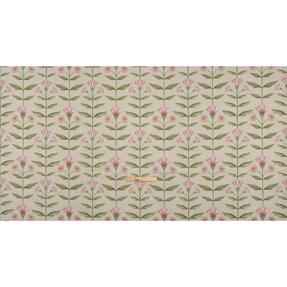 Printed Cotton Canvas - Sage Balanced Flower Stems - British Imported - Full Printed Cotton Canvas - Sage Balanced Flower Stems - British Imported - Full