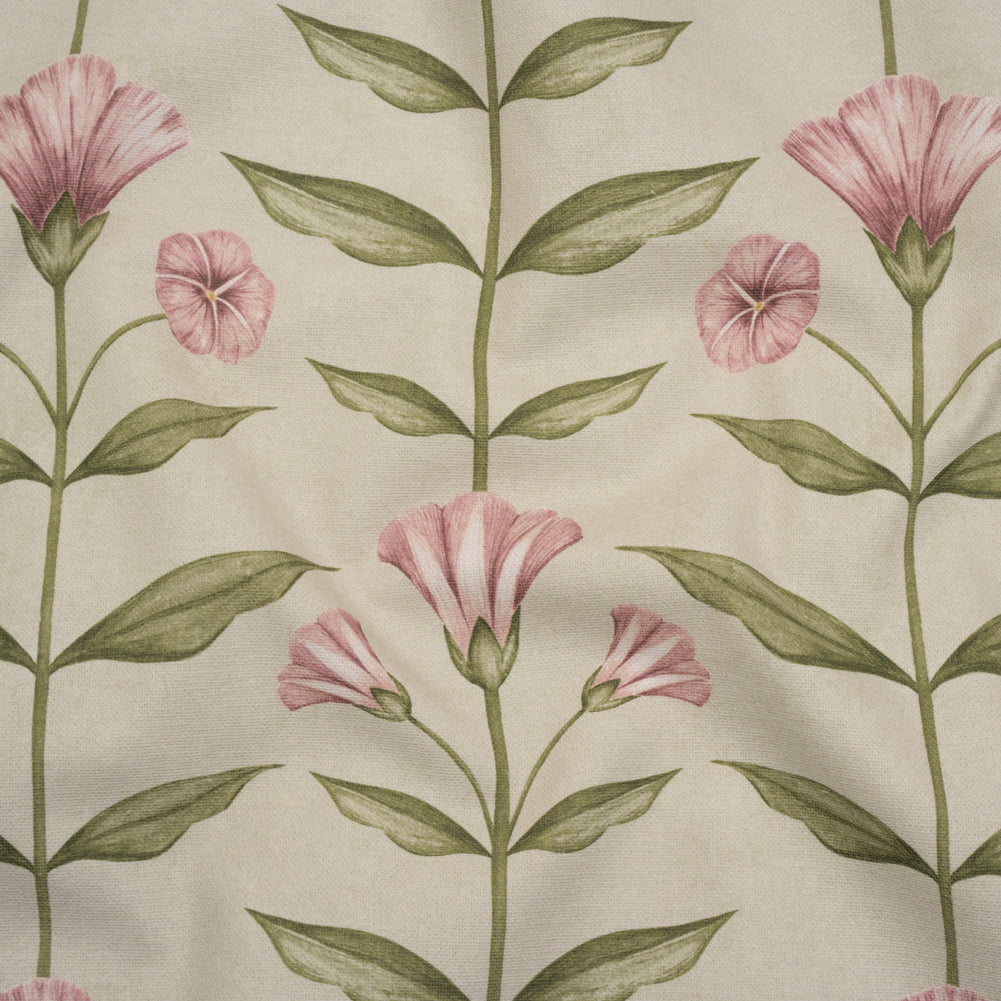 Printed Cotton Canvas - Sage Balanced Flower Stems - British Imported Printed Cotton Canvas - Sage Balanced Flower Stems - British Imported