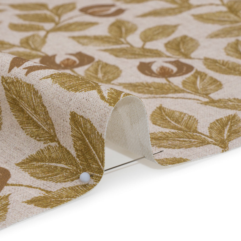 Printed Cotton Canvas - Maize Budding Flowers and Leaves - British Imported - Detail Printed Cotton Canvas - Maize Budding Flowers and Leaves - British Imported - Detail