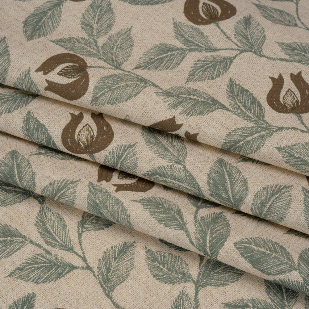 Printed Cotton Canvas - Sage Budding Flowers and Leaves - British Imported - Folded Printed Cotton Canvas - Sage Budding Flowers and Leaves - British Imported - Folded
