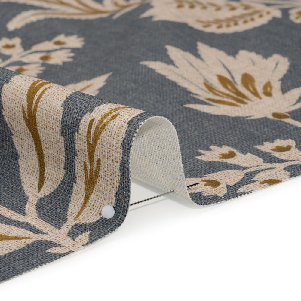 Printed Cotton Canvas - Ink Leafy Sprays and Little Flowers - British Imported - Detail Printed Cotton Canvas - Ink Leafy Sprays and Little Flowers - British Imported - Detail