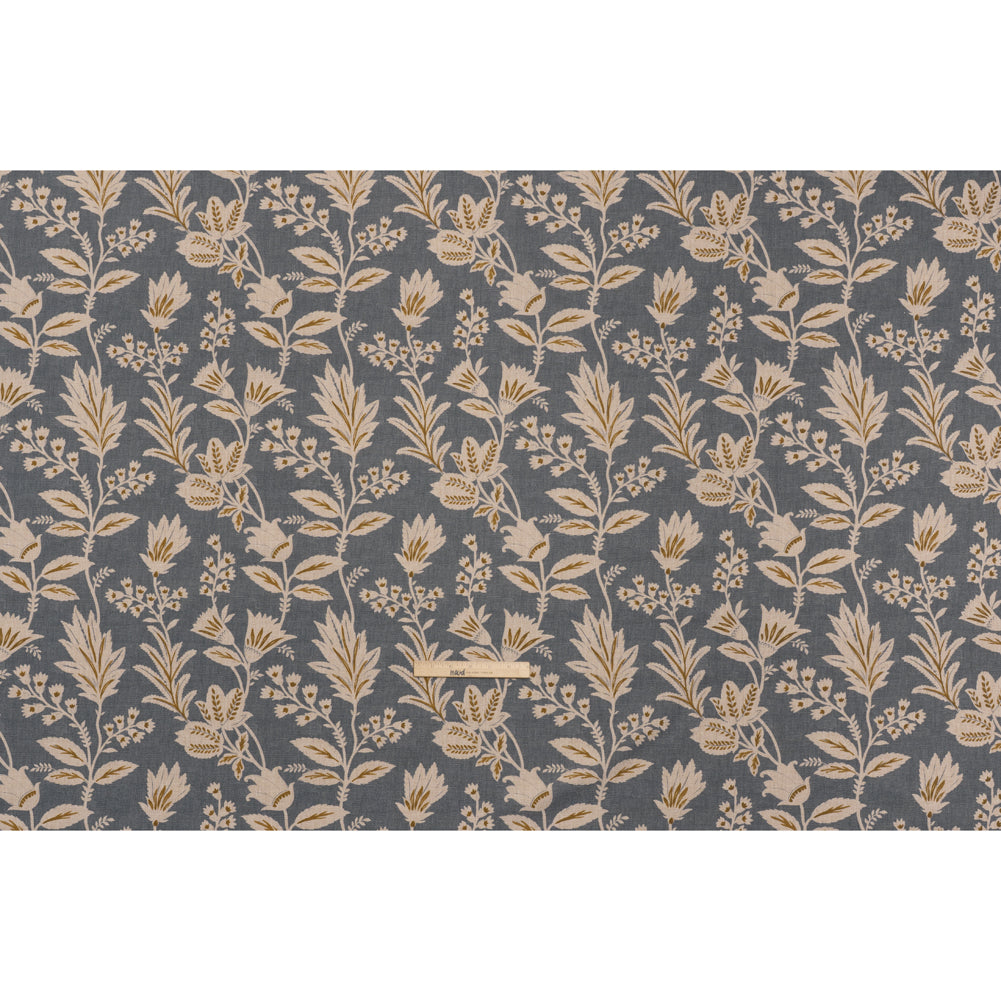 Printed Cotton Canvas - Ink Leafy Sprays and Little Flowers - British Imported - Full Printed Cotton Canvas - Ink Leafy Sprays and Little Flowers - British Imported - Full