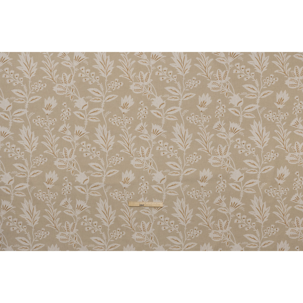 Printed Cotton Canvas - Linen Leafy Sprays and Little Flowers - British Imported - Full Printed Cotton Canvas - Linen Leafy Sprays and Little Flowers - British Imported - Full