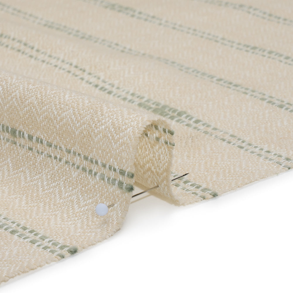 Polyester and Cotton Drapery Twill - Eucalyptus Zig Zags and Textured Stripes - British Imported - Detail Polyester and Cotton Drapery Twill - Eucalyptus Zig Zags and Textured Stripes - British Imported - Detail