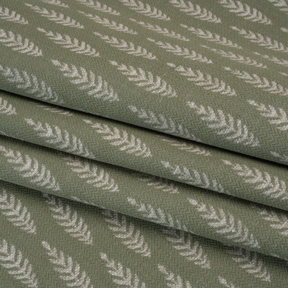 Recycled Polyester and Cotton Jacquard - Moss Lines of Leaves - British Imported - Folded Recycled Polyester and Cotton Jacquard - Moss Lines of Leaves - British Imported - Folded