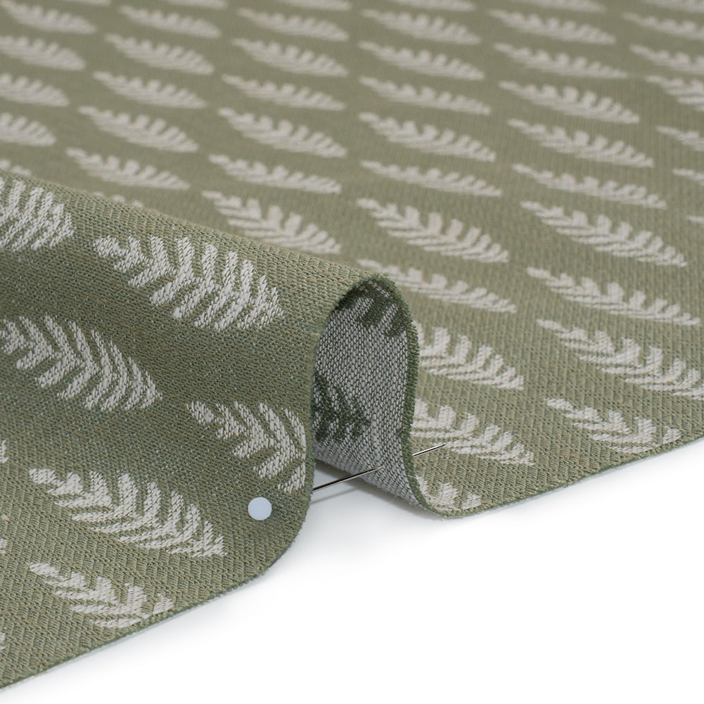 Recycled Polyester and Cotton Jacquard - Moss Lines of Leaves - British Imported - Detail Recycled Polyester and Cotton Jacquard - Moss Lines of Leaves - British Imported - Detail