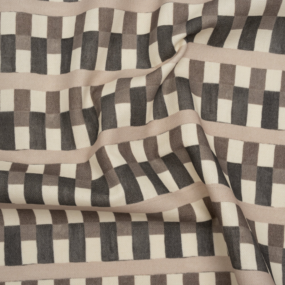 Cotton and Linen Canvas Print - Charcoal Geometric Block Stripes - British Imported Cotton and Linen Canvas Print - Charcoal Geometric Block Stripes - British Imported