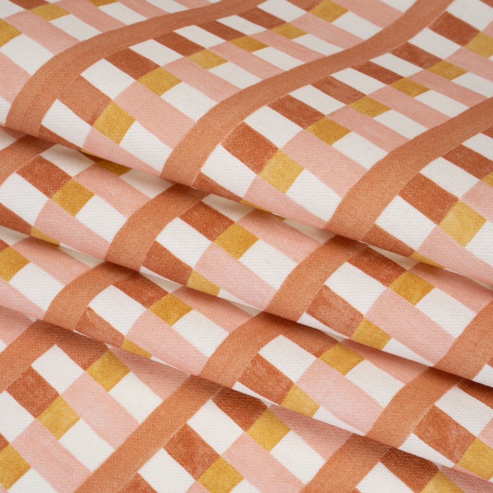 Cotton and Linen Canvas Print - Clay Geometric Block Stripes - British Imported Folded Cotton and Linen Canvas Print - Clay Geometric Block Stripes - British Imported Folded