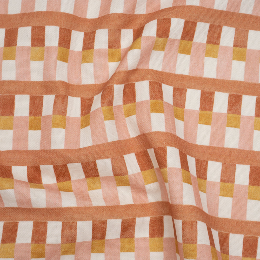 Cotton and Linen Canvas Print - Clay Geometric Block Stripes - British Imported Cotton and Linen Canvas Print - Clay Geometric Block Stripes - British Imported