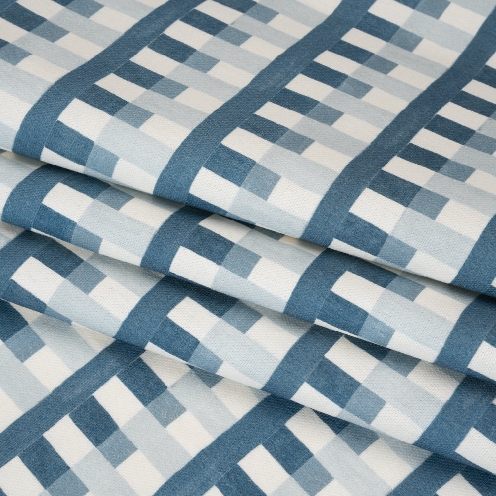 Cotton and Linen Canvas Print - Indigo Geometric Block Stripes - British Imported - Folded Cotton and Linen Canvas Print - Indigo Geometric Block Stripes - British Imported - Folded