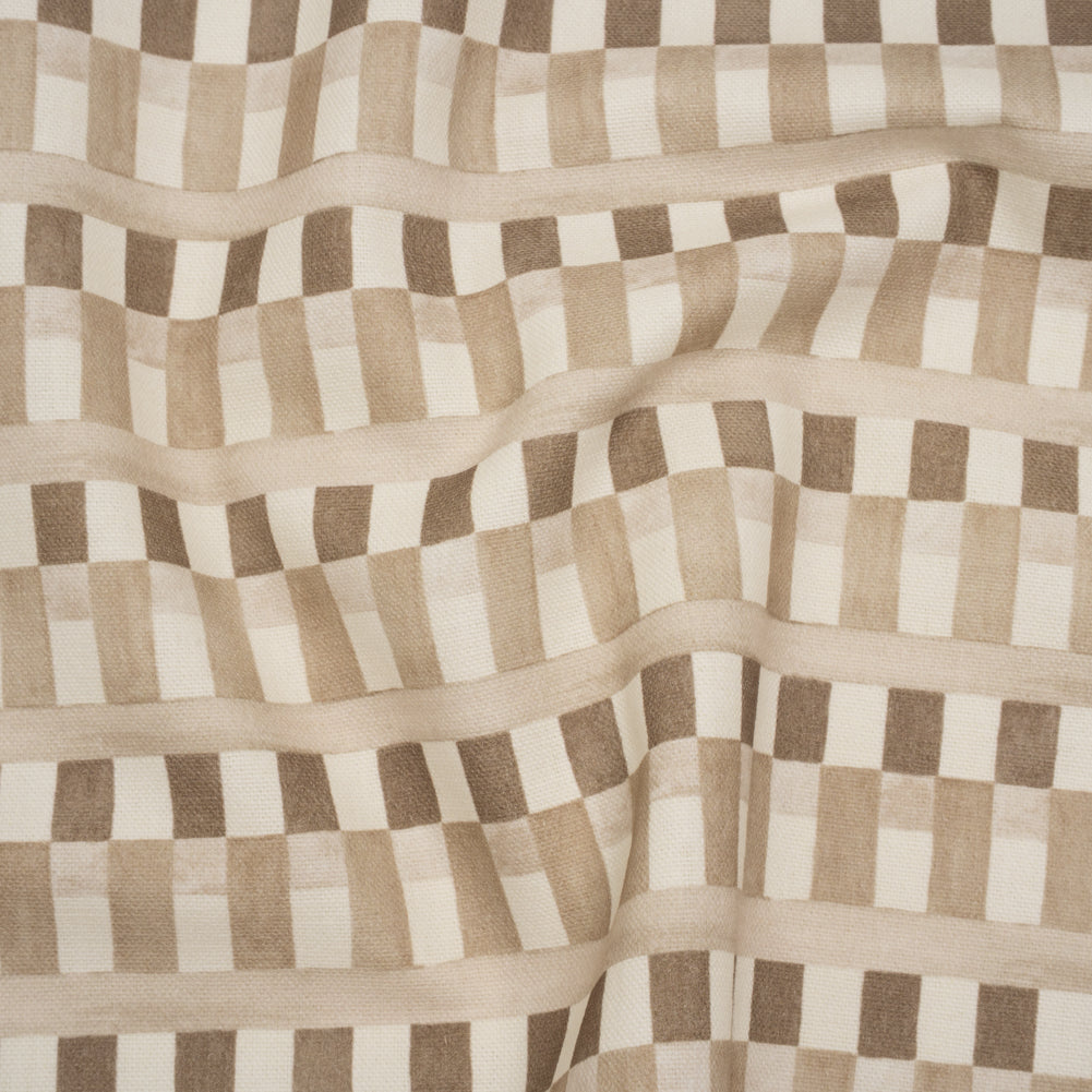Cotton and Linen Canvas Print - Natural Geometric Block Stripes - British Imported Cotton and Linen Canvas Print - Natural Geometric Block Stripes - British Imported