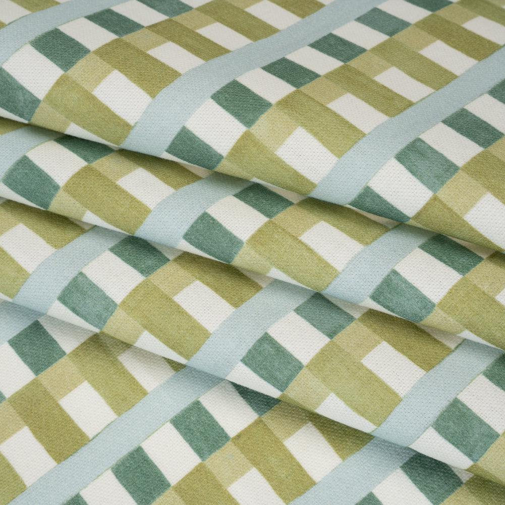 Cotton and Linen Canvas Print - Teal Geometric Block Stripes - British Imported - Folded Cotton and Linen Canvas Print - Teal Geometric Block Stripes - British Imported - Folded