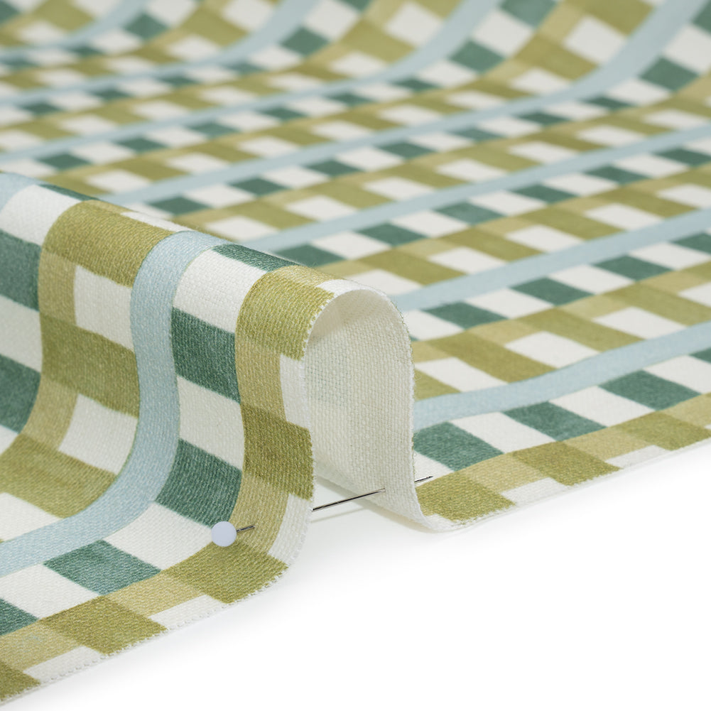 Cotton and Linen Canvas Print - Teal Geometric Block Stripes - British Imported - Detail Cotton and Linen Canvas Print - Teal Geometric Block Stripes - British Imported - Detail