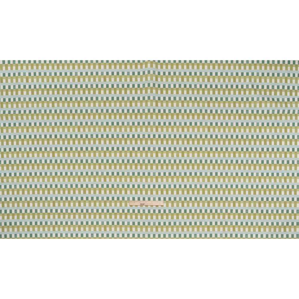 Cotton and Linen Canvas Print - Teal Geometric Block Stripes - British Imported - Full Cotton and Linen Canvas Print - Teal Geometric Block Stripes - British Imported - Full