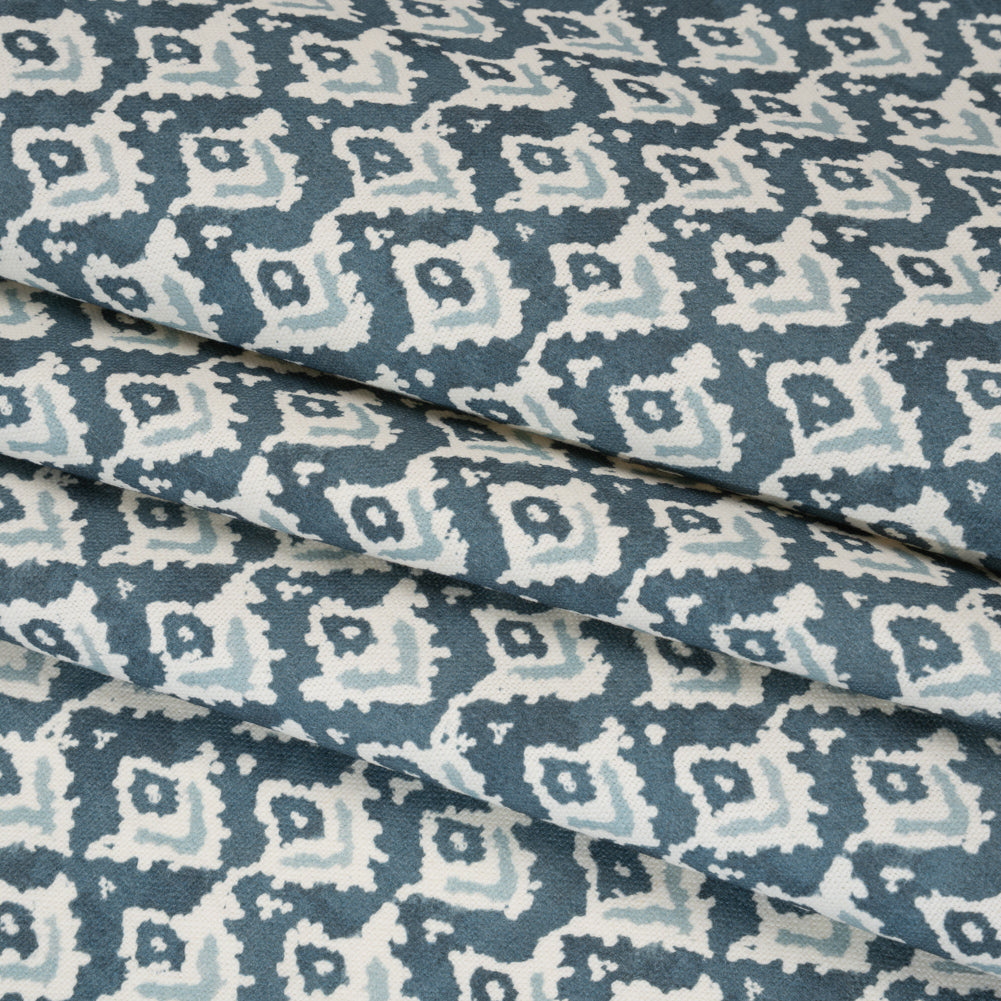 Cotton and Linen Canvas Print - Indigo Rows of Diamonds - British Imported - Folded Cotton and Linen Canvas Print - Indigo Rows of Diamonds - British Imported - Folded