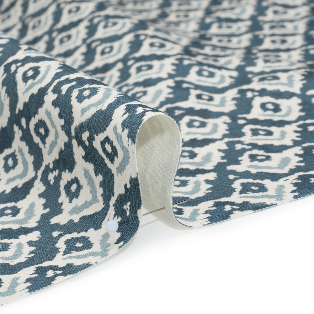 Cotton and Linen Canvas Print - Indigo Rows of Diamonds - British Imported - Detail Cotton and Linen Canvas Print - Indigo Rows of Diamonds - British Imported - Detail