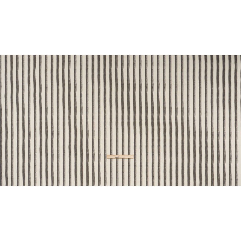 Cotton and Linen Canvas Print - Charcoal Stripes and Dots - British Imported - Full Cotton and Linen Canvas Print - Charcoal Stripes and Dots - British Imported - Full