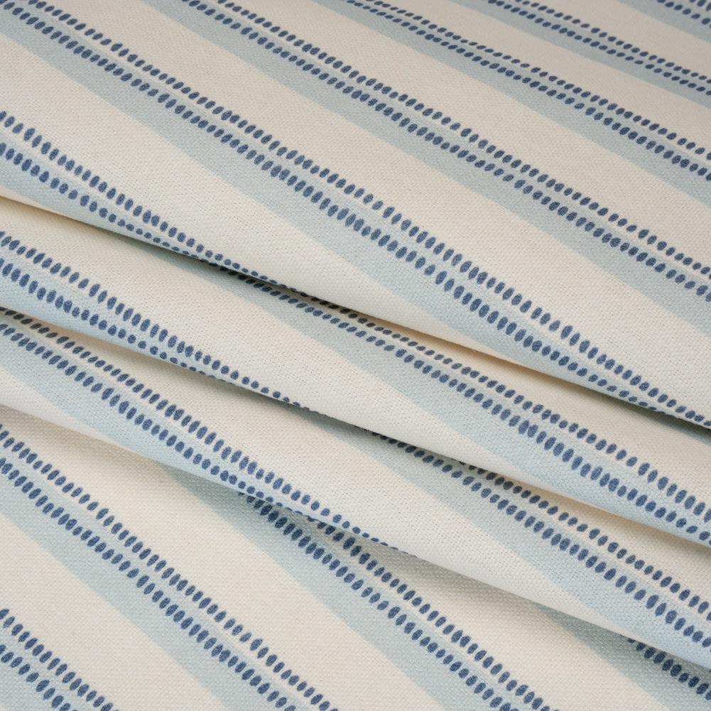 Cotton and Linen Canvas Print - Indigo Stripes and Dots - British Imported - Folded Cotton and Linen Canvas Print - Indigo Stripes and Dots - British Imported - Folded