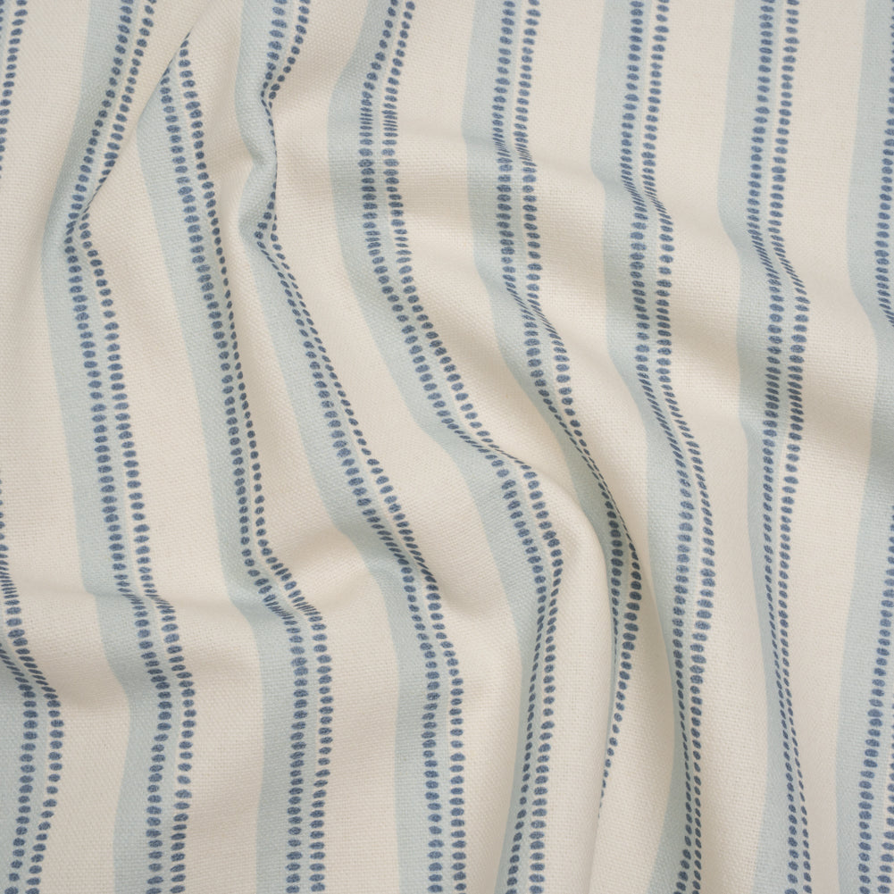 Cotton and Linen Canvas Print - Indigo Stripes and Dots - British Imported Cotton and Linen Canvas Print - Indigo Stripes and Dots - British Imported